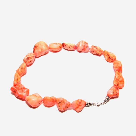 Vintage Chunky Orange/Salmon Colored Turquoise Statement Necklace - Picture 3 of 5